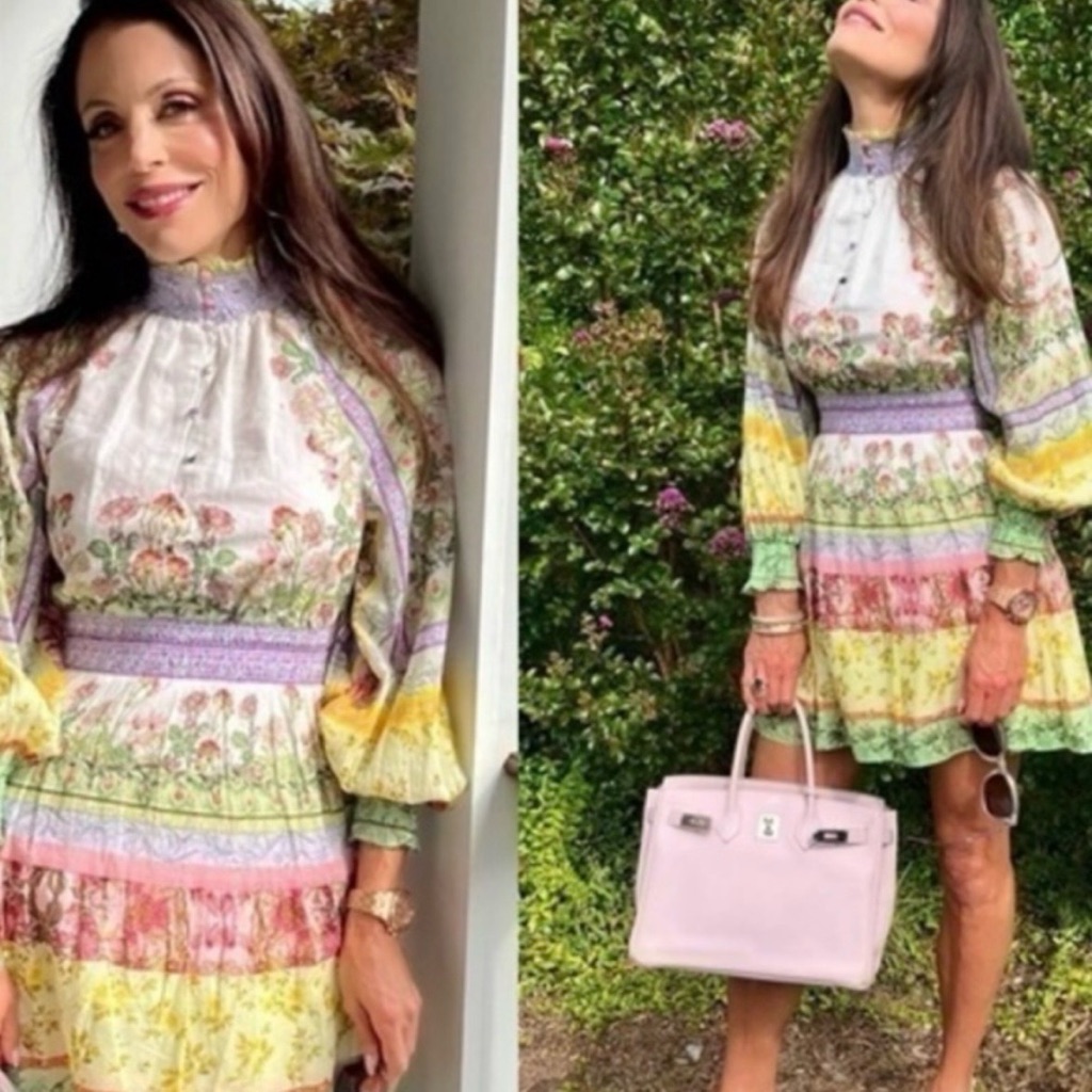Alice + Olivia Pastel Floral Tiered Mini Dress In Green, Yellow, Purple